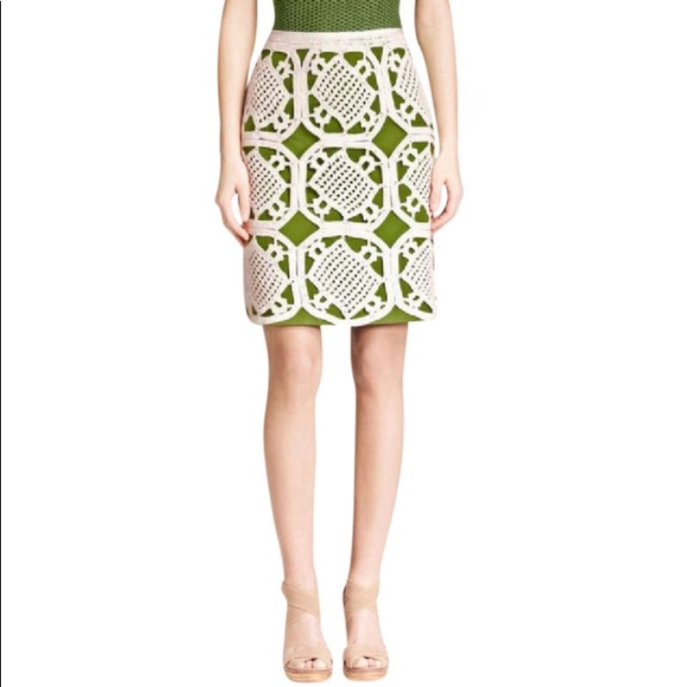 Tory Burch green and white Lexi skirt
